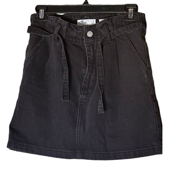 Hollister Black Denim Ultra High-Rise Skirt With Belt Size 1 ▪️ - Picture 8 of 8